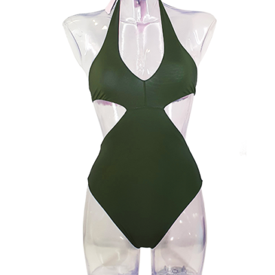 Skipper Green Military and black- Double face trikini one-piece swimming costume suitable for every body type, classic reversible