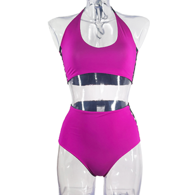 High-waisted bikini with side inserts of black purple doubled lycra, also suitable for sports, a sensual comfortable stylish bikini suitable for sports made from eco-friendly lycra.