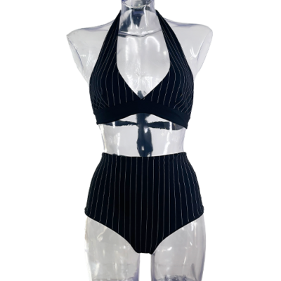 elongated sailing triangle with high-waisted pinstripe briefs