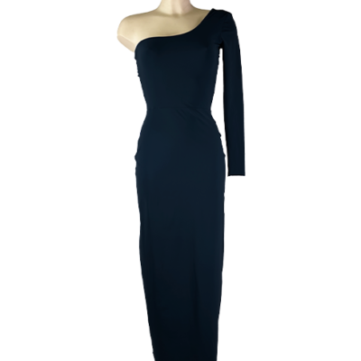 Kamela Long dress, elegant comfortable and lightweight strech sheath one-shoulder dress made of lycra available in two colors orbit blue or black 