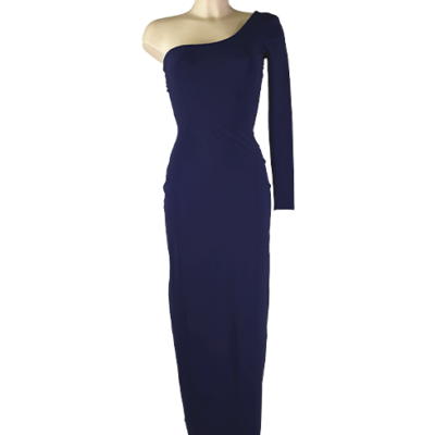 Kamela Long dress, elegant comfortable and lightweight strech sheath one-shoulder dress made of lycra available in two colors orbit blue or black 