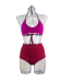 Sissi top and Easy bottom, a sport triangle bikini and high-waisted bottom in red purple and violet color.